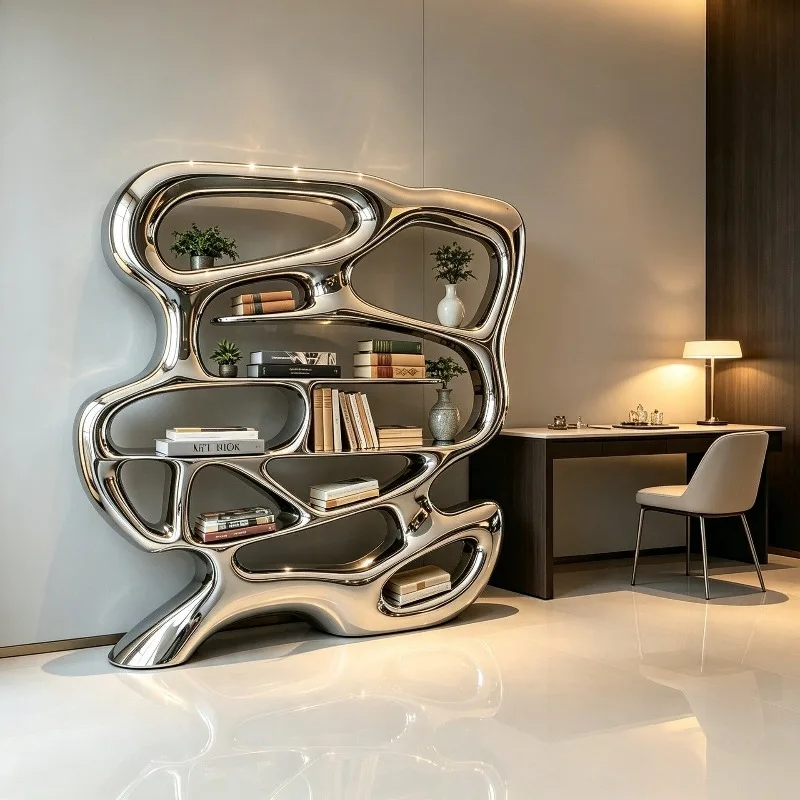 Light Luxury FRP Electroplating Bookshelf Creative Library Model Room Hotel