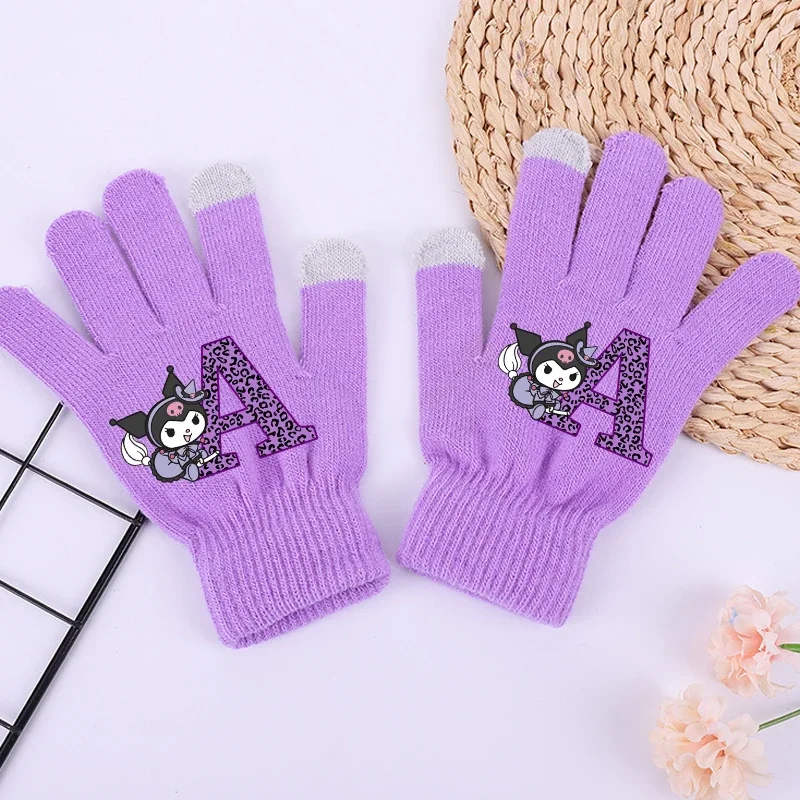 Kuromi-guantes de A-Z con letras para niñas, guante de pantalla táctil de Anime Sanrio, ropa cálida de invierno, accesorios para niños, regalo de Navidad