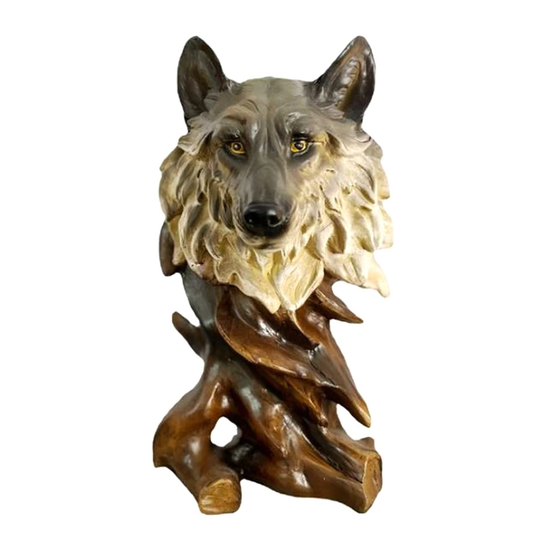 Wolf Head Bust Handcarved Wolf Head Animal Statue Faux Taxidermy Forest Mountain Wildlife Sculpture