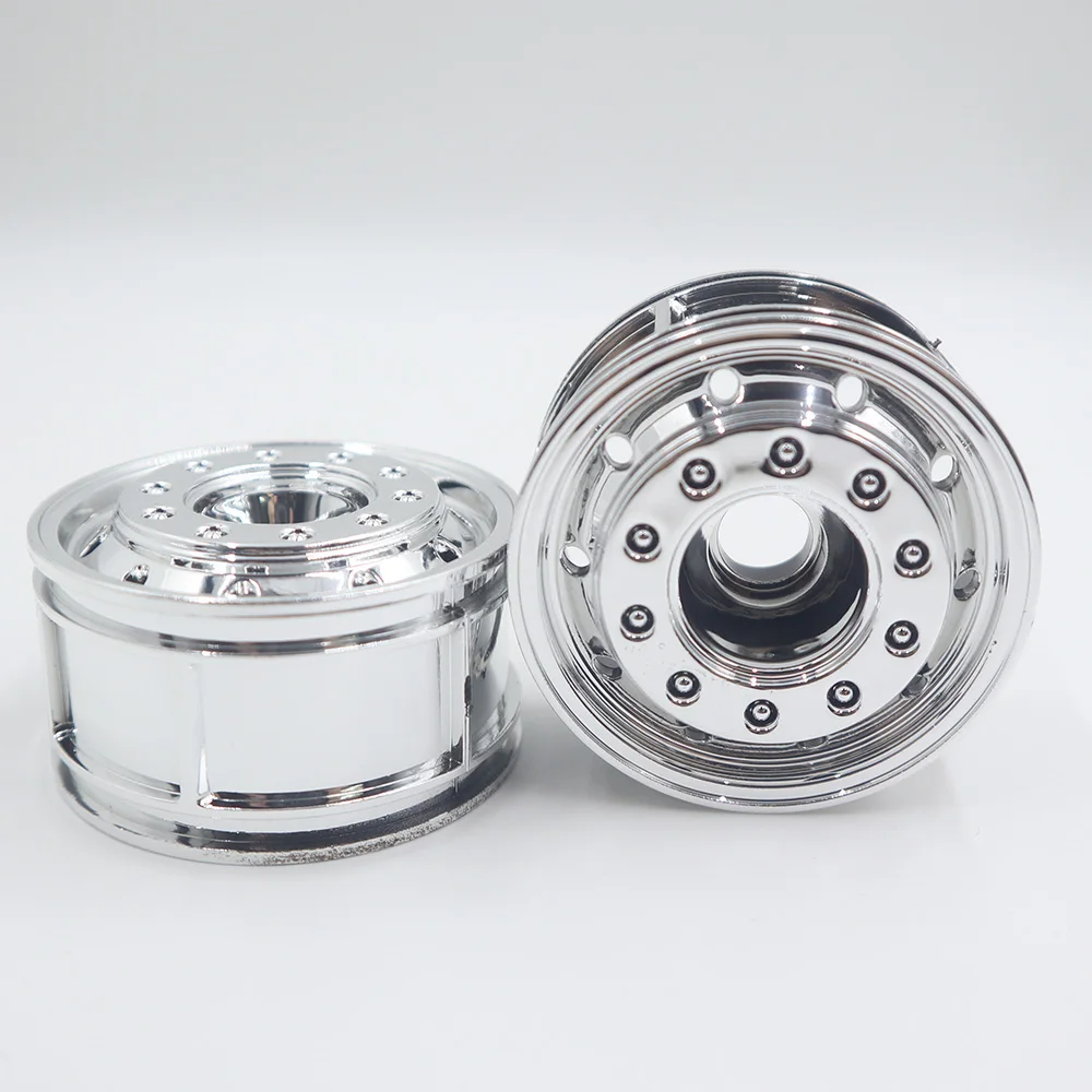 2Pcs Plastic Electroplated Round Hole Front Wheel Hub for 1/14 Tamiya RC Truck Scania 770S Actros 3363 Volvo MAN LESU Car Parts