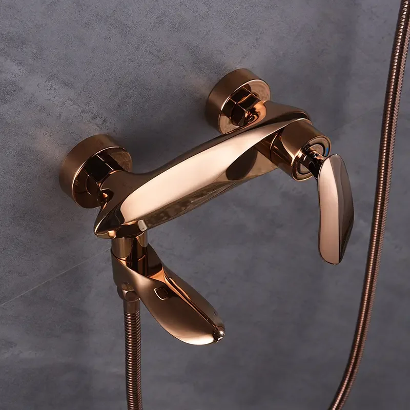 Rose Gold Brass Shower Faucet With Hand-held Shower Set Bathroom Faucet Set