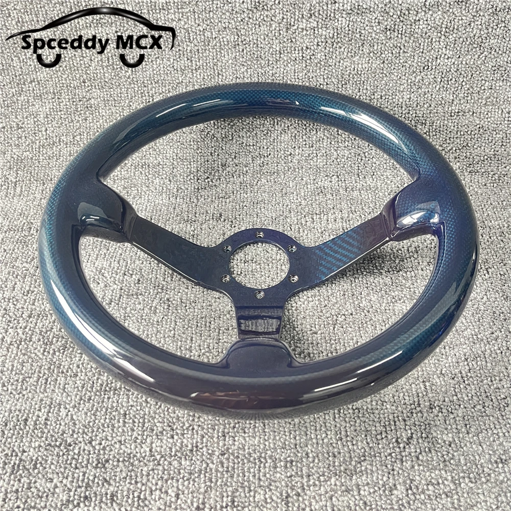 Blue Full Carbon Fiber Steering Wheel Universal Racing Sport Deep Dish Steering Wheel 14inch 340mm