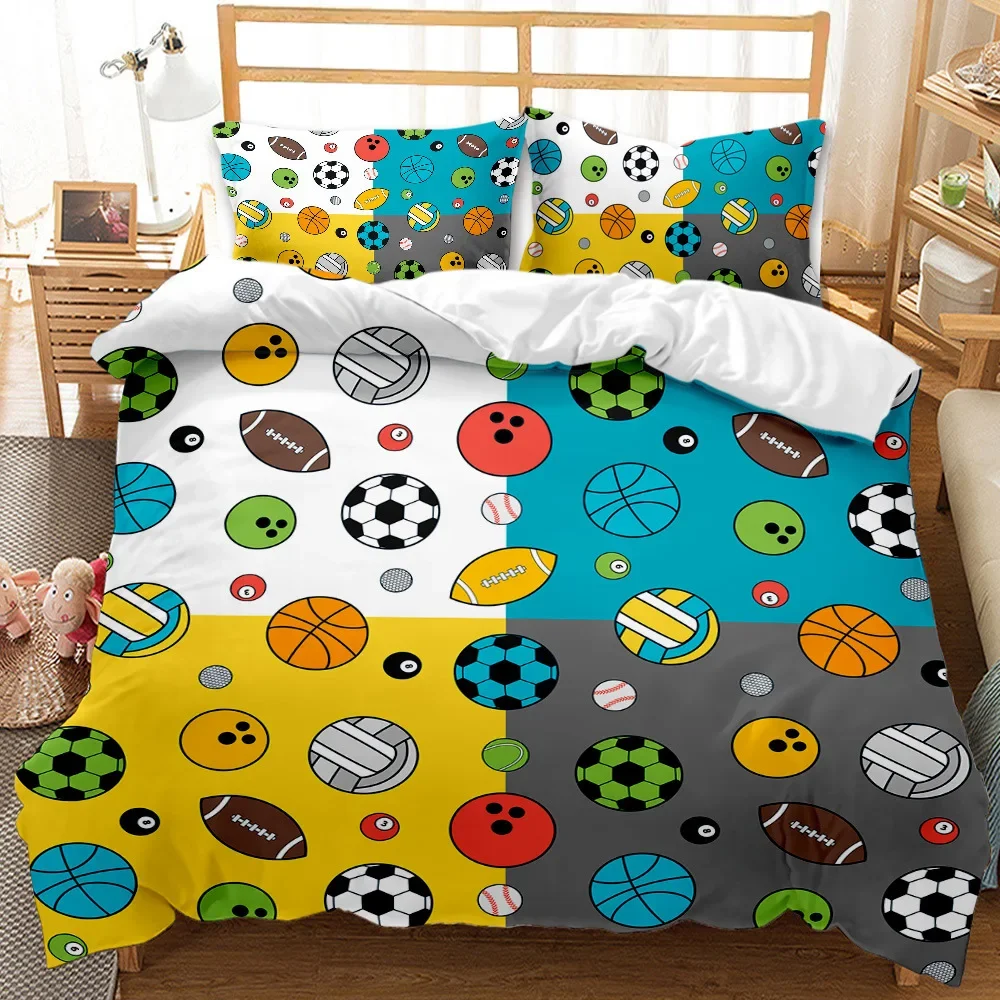 Ball Duvet Cover Set Sports Balls Bedding Set King Size Basketball Football Soccer Baseball Polyester Quilt Cover for Kids Teens