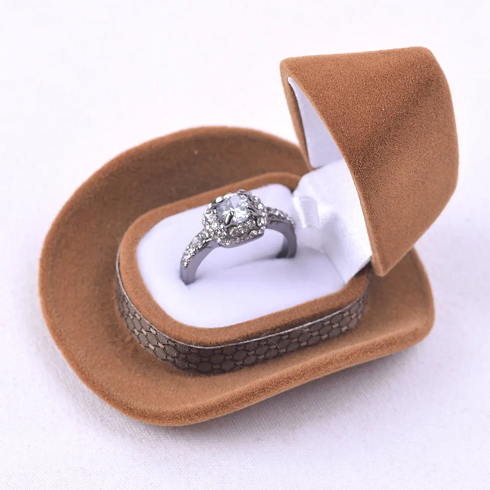 

2 pcs Hat Ring Box Flannel Jewelry Storage Case Compact Organizer For Rings Earrings Gift Packaging Premium Material Cowboy