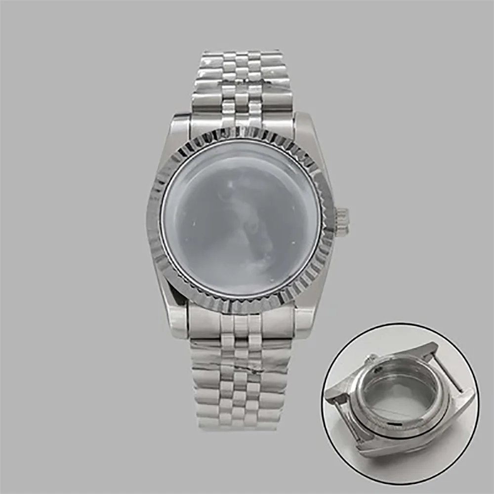 NH35 Case 36mm Stainless Steel Tooth Ring Case Sapphire Glass Flat Mirror Watch Case for NH35/NH36 Movement Watch Shell