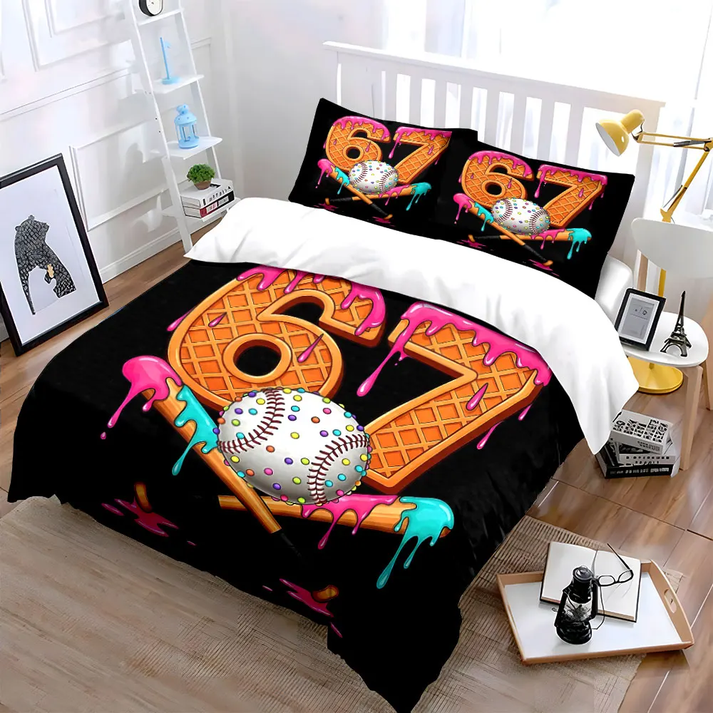 Numbers and Sweet Baseball Combo Bedding Set for Kids Luxury Gift 3pcs Digital Print Comforter Set Soft Comfortable Breathable