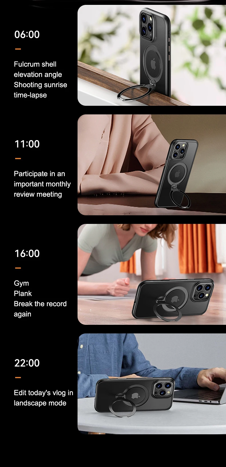 360 ° Drehen Sie die magnetische Halterung der Handyhülle für iPhone 17, 16, 15, 14, 13, Pro Max, transparente, mattierte, stoßfeste Handyhülle – Detail 4