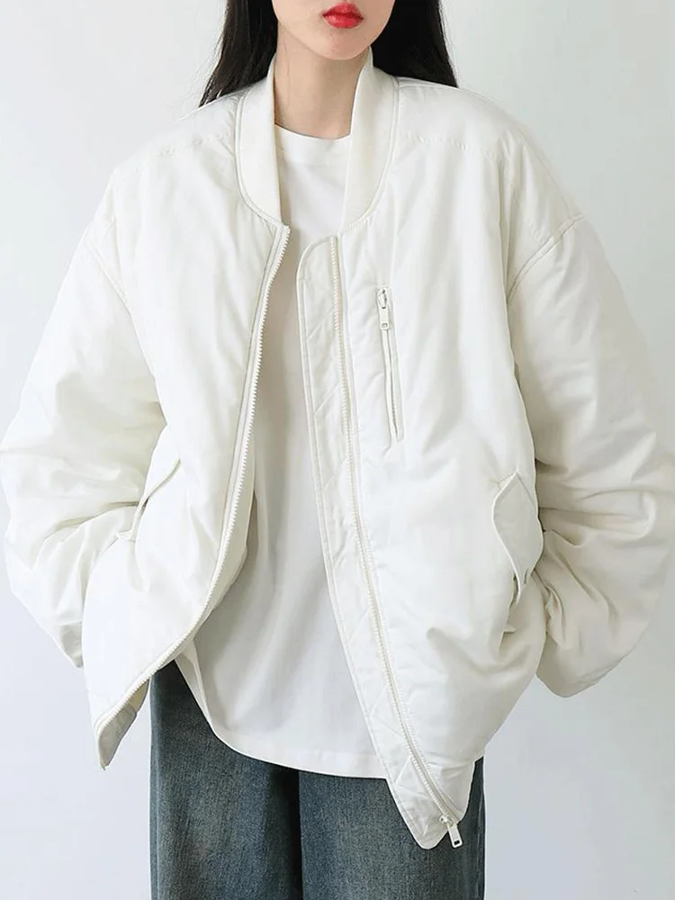 

Vintage White Baseball Parkas Women Loose Harajuku Winter Warm American Puffy Coats Casual Hip Hop Long Sleeve O Neck Bf Jackets
