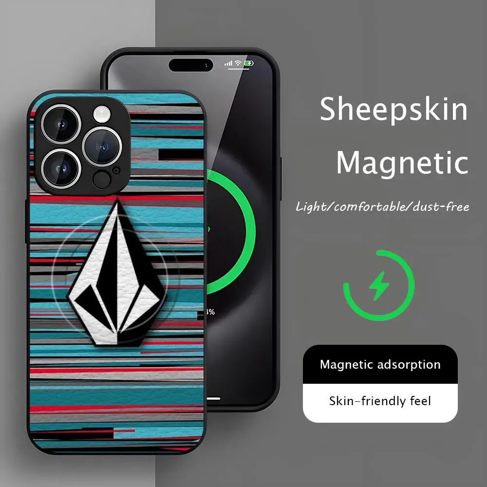 V-Volcom Brand Trend Cool  Phone Case For iPhone 17 16 15 14 13 12 11 Plus Pro Max  High-end Luxury Magsafe Sheepskin