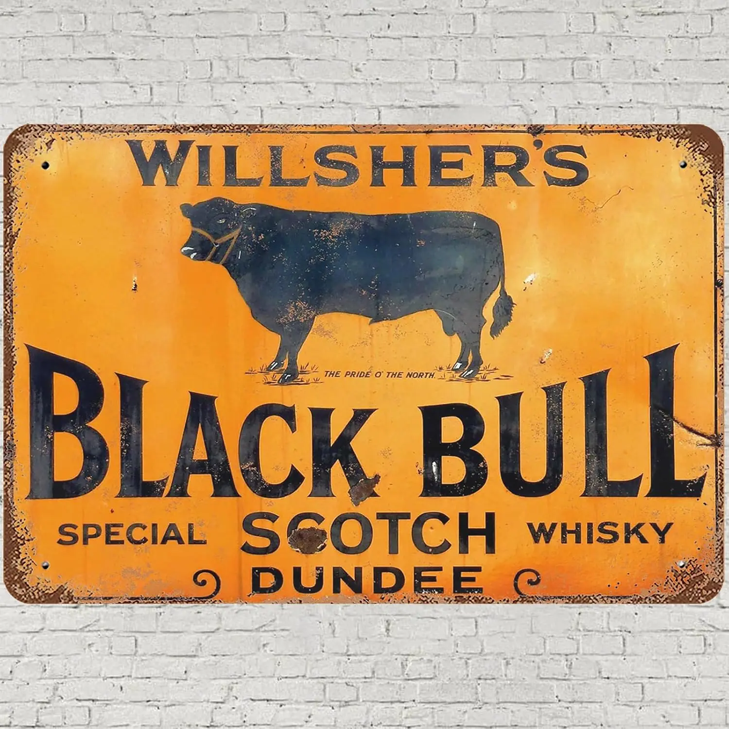 Vintage Metal Tin Sign , Retro Willshers Black Bull Wall Art Decor, Whiskey Poster for Home Living Room Bedroom Kitchen Garden G
