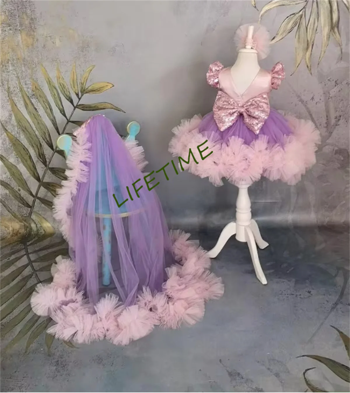 

Gorgoues Baby Girl Dress Tutu Outfit Purple Tulle Pink Edge Baby Dress Toddler Girl First Birthday Dress Party Gown 12M