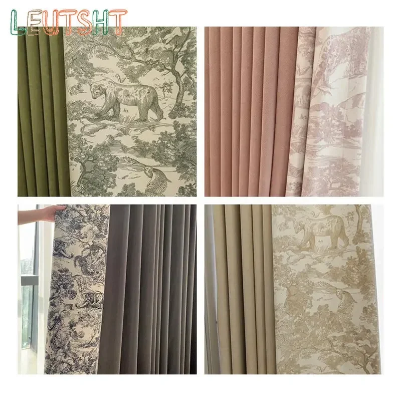 French Curtains for Living Room Home Interior Luxury Chenille Print Edge Matching Window Curtain Customized New Year Custom Size