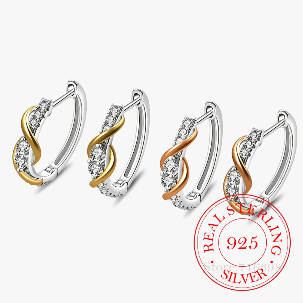 925 Sterling Silver Jewelry 18K Gold Plated Seperate Color Wrapped Line Hoop Earrings for Women Wedding Party Jewelry Gift