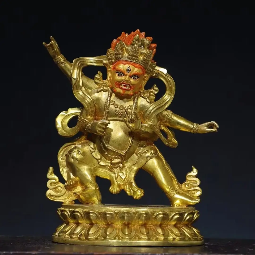 Old China Collections Old Bronze Gilded Face Painting Mahakala Buddha Lotus  Terrace Worship Hall Town house