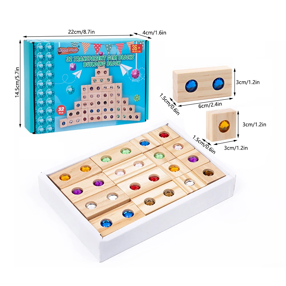 Blocs de Construction de pierres scintillantes, 32 pièces, jouet de Construction sensorielle Montesori pour garçons et filles