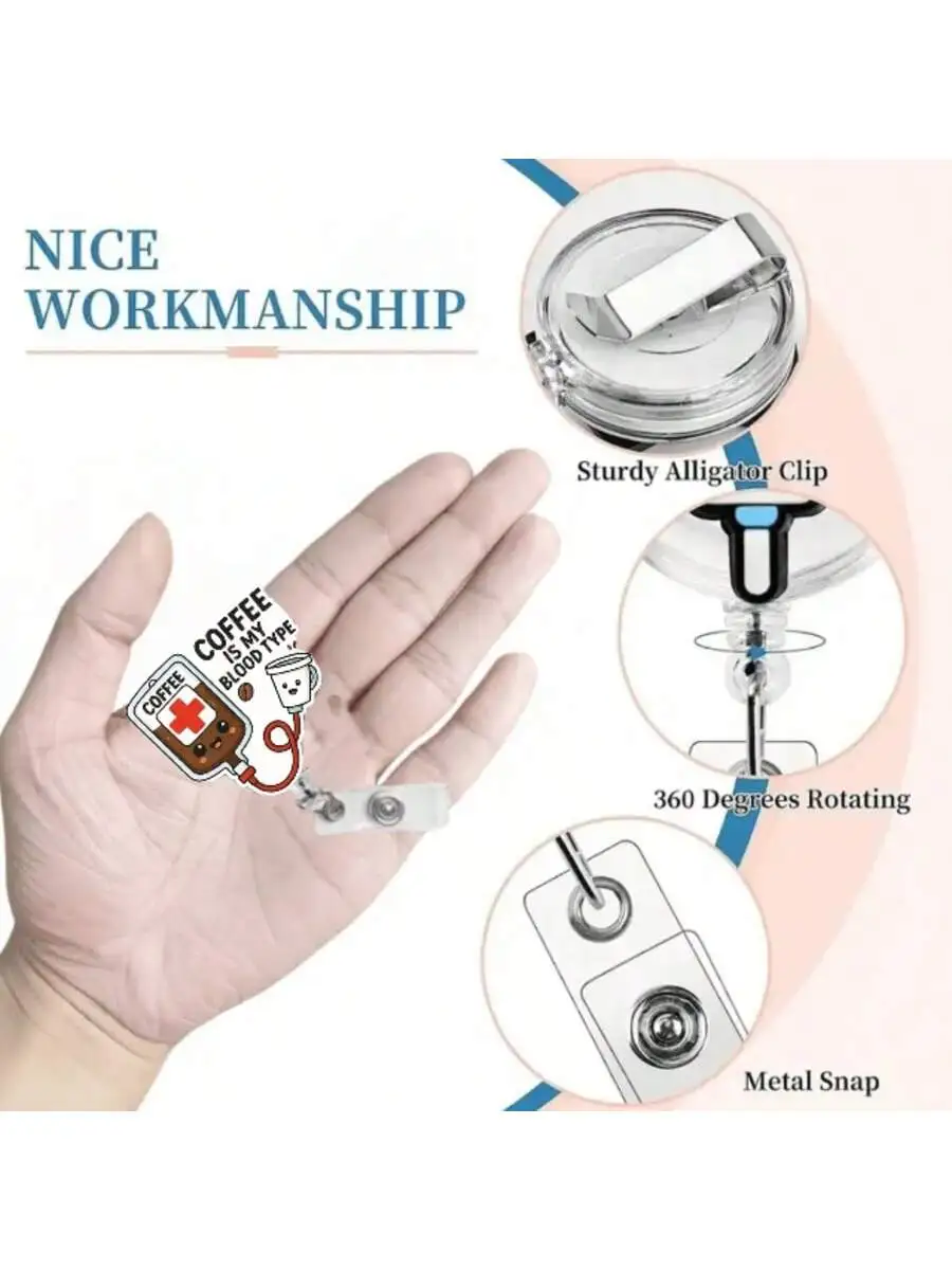 [مسطح [قطعة واحدة من حامل شارة قابل للسحب لطيف على شكل ممرضة مع مشبك لبطاقة الهوية - بكرة اسم الموظفين الطبيين من الأكريليك للأطباء، RN، LPN