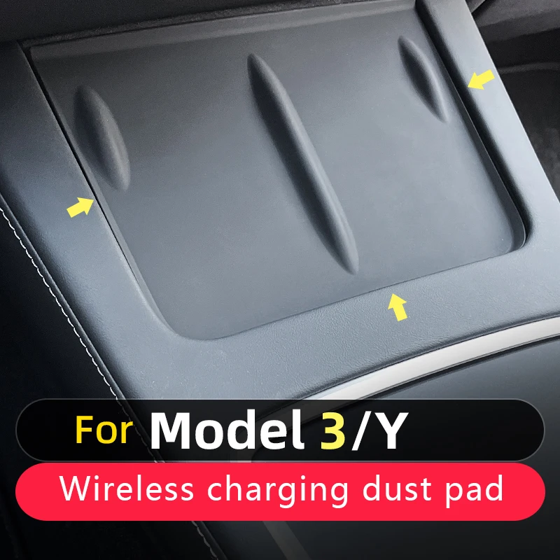 ل تسلا نموذج 3 2020 2021 2022 الهاتف المحمول اللاسلكية شحن الغبار الوسادة مكافحة زلة الوسادة 2021 2022 نموذج Y اكسسوارات السيارات #5