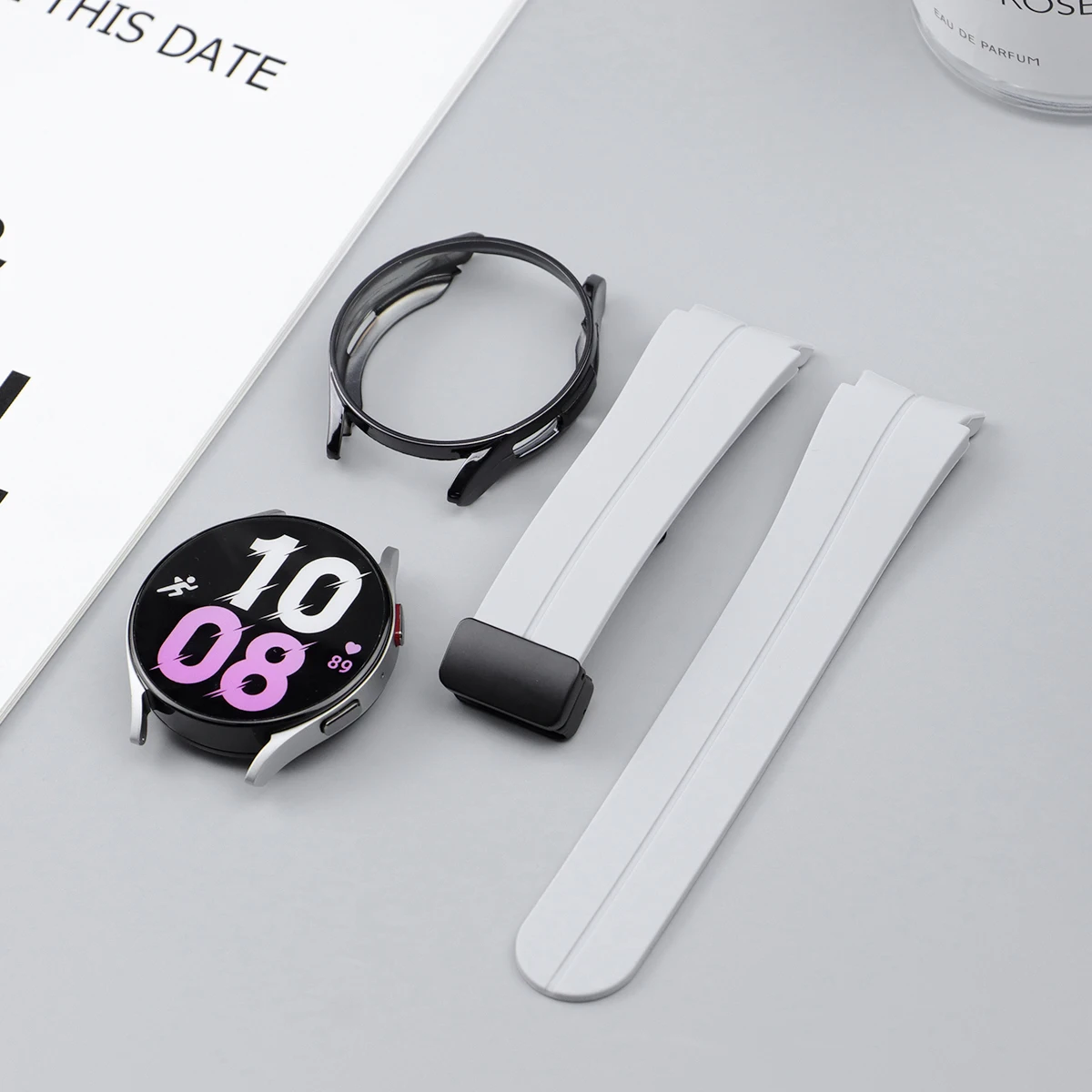 Оригинальный силиконовый ремешок и чехол для Samsung Watch 4/5/6 40 44 мм 5Pro 45 мм, ремешок с магнитной застежкой для Galaxy Watch 4 Classic 42 46 мм