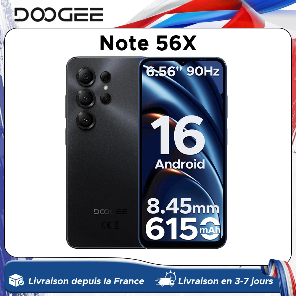 Globale Version DOOGEE Note56 X Smartphone Android 16 24GB RAM (3GB+21GB) 64GB ROM 6,56'' Bildschirm 6150mAh Akku Mobiltelefon