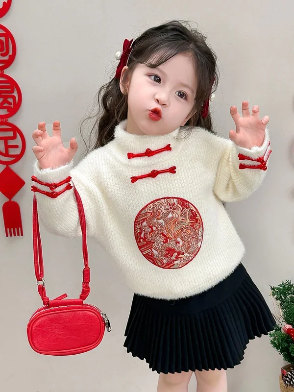 

Зимняя трикотажная основа Thiened Fce для девочек, новогодняя модная традиционная китайская детская одежда, теплая одежда...