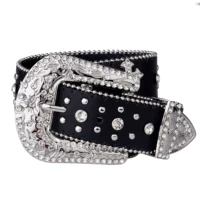 Cinturón con remaches cruzados negros, hebilla grabada, decoración de diamantes de imitación, cinturón de PU, pantalones vaqueros de Hip Hop, cinturón Punk, cinturones de vaquera de vaquero occidental