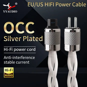Hifi power cable OCC silver plated high quality power cable EU/US standard rhodium plated plug Connecter Amplificateur Filter