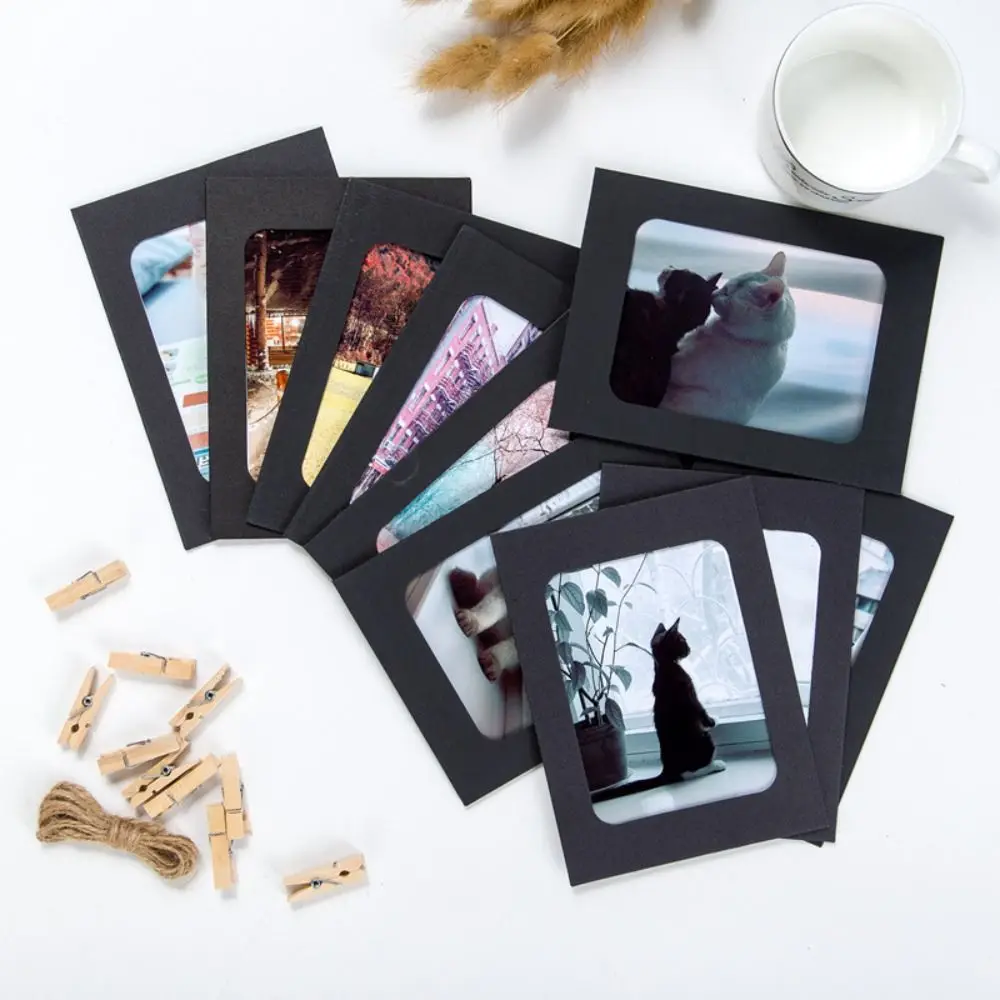 10Pcs/set Paper Picture Photo Frames Practical DIY Kraft Photos Album Combination Paper Frame Durable With Clips Home Decoration