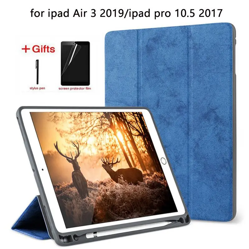 Slim leather case For iPad Pro 10.5 with Pencil Holder Cover for iPad Air 3 10.5 2019/ iPad Pro 10.5 2017 2015 case+film+pen