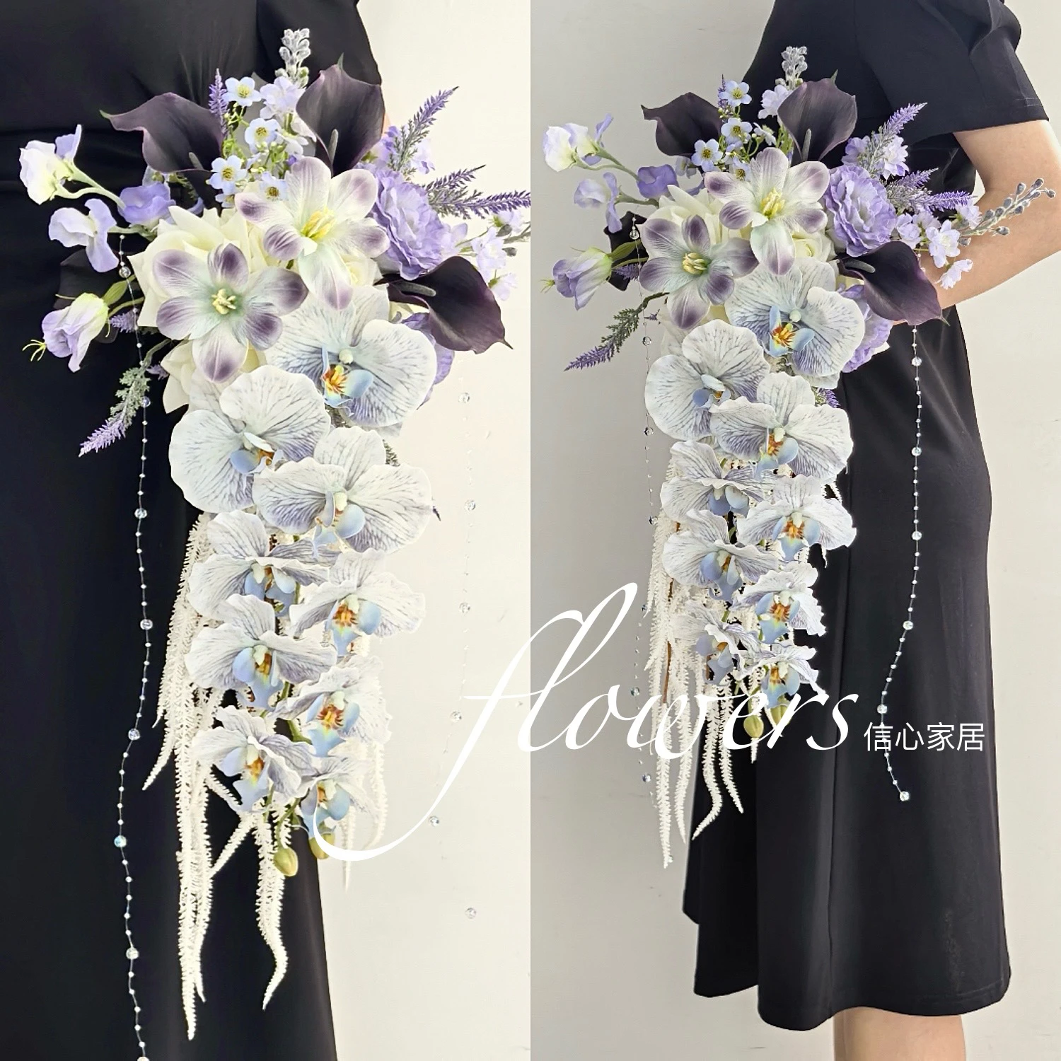 Paars en zwart waterval handboeket gesimuleerde bloem bruid bruiloft registratie boeket outdoor bruiloft fotografie rekwisieten fa