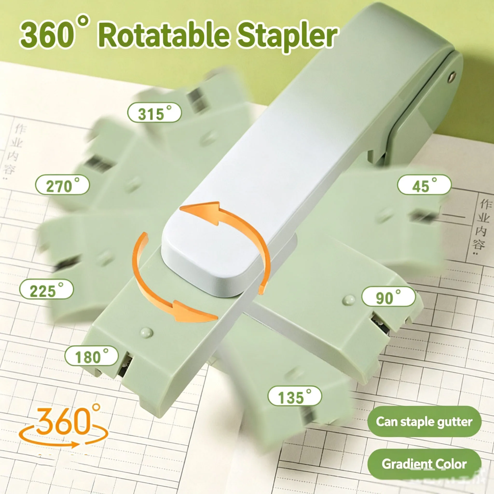 360° Rotating Stapler for office and school stationery, fits 24/6 & 26/6 Staples