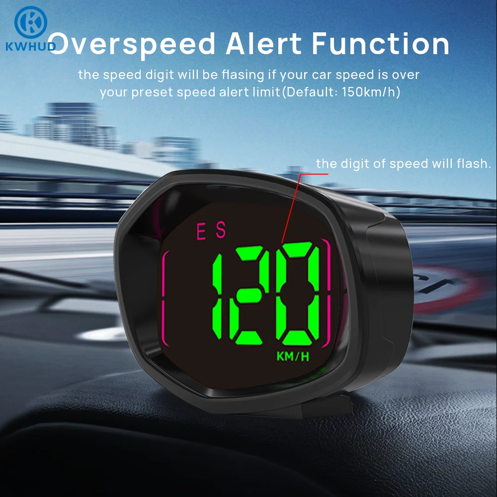 KWHUD Hud Head-up Display GPS velocímetro Digital para reloj de coche medidores de velocidad de tiempo medidores accesorios electrónicos para automóviles Gadgets