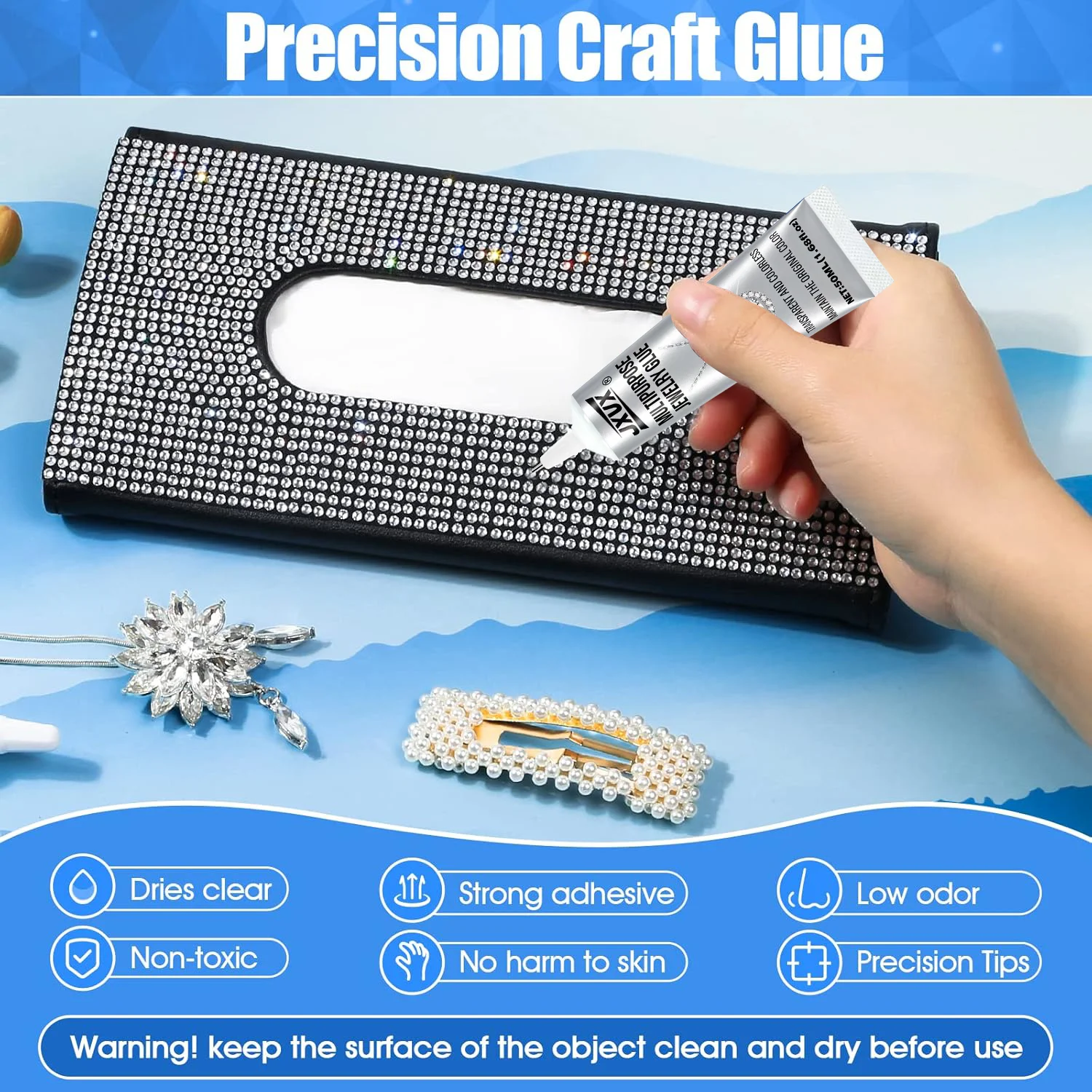 Transparent glue B-7000 for work with rhinestones, jewels and beads. High viscosity seeds-fluid B7000 glue for clothes, shoes, fabrics, mobile phones, metal, stones, nail art and glass screen repair.