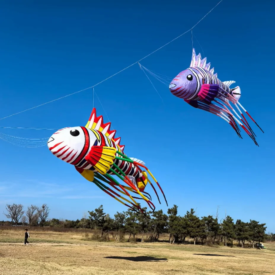 9KM 8m~12m Colorful Lionfish Kite Line Laundry Pendant Soft Inflatable Show Kite for Kite Festival 30D Ripstop Nylon Fabric