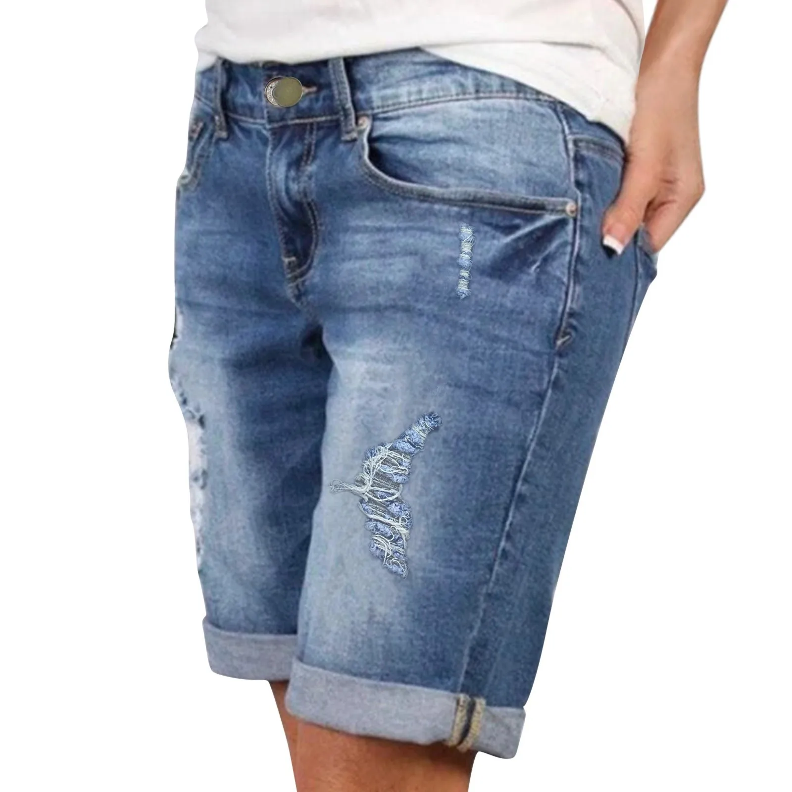 Plus Size Capris Jean Women Female Stretch Knee Length Denim Trouser Shorts Pants Women High Waist Summer Jeans For Girls