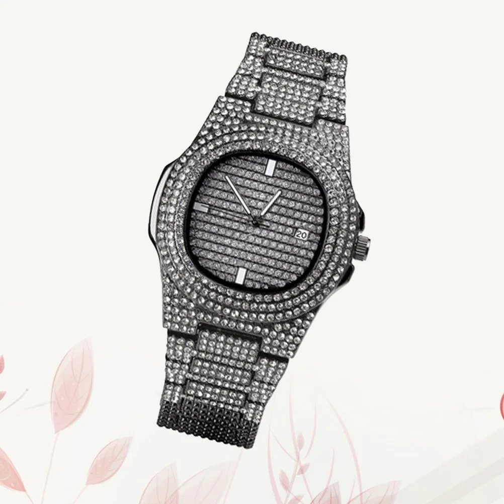 حجر الراين كوارتز حجر الراين ساعة للرجال ساعة اليد السوداء موضة دائم هدية عيد ميلاد عيد الميلاد الزفاف #1