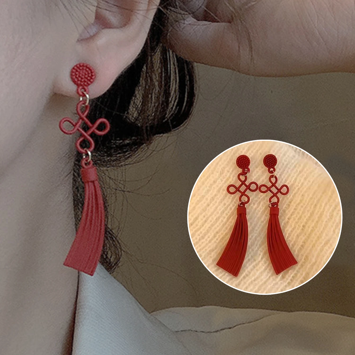 1pair Chinese Style Chinese Knot Lucky Red Dangle Earrings for Women Luxury Wedding Earrings New Year Gift Fashion Jewelry 2024