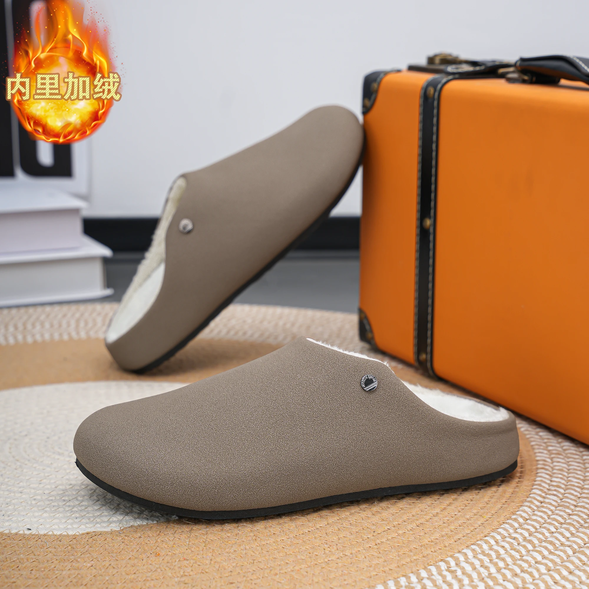 

Winter Warm Comfortable Mens Home Slippers Half Loafers Men Cotton Casual Shoes Slip-on Light Flat Shoes Snow Shoes with Fur