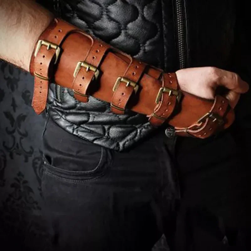 Middeleeuwse Viking polsbandje handschoen vambrace arm manchet pantser steampunk gotische lederen handschoen LARP mannen ridder kostuum geknikte bracer