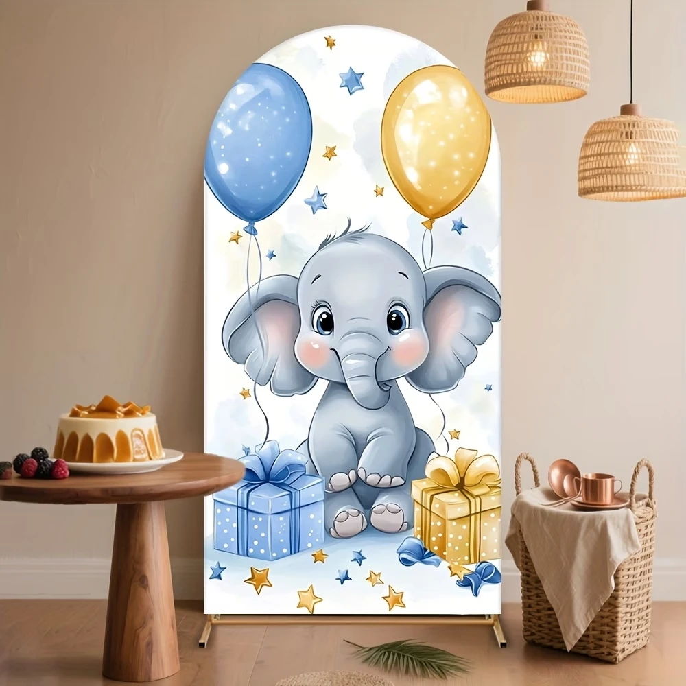 Elephant Themed Gender Reveal Party Banner Backdrop Balloons Gifts Kids Baby Shower Birthday Background 2-sided Arch Supplies