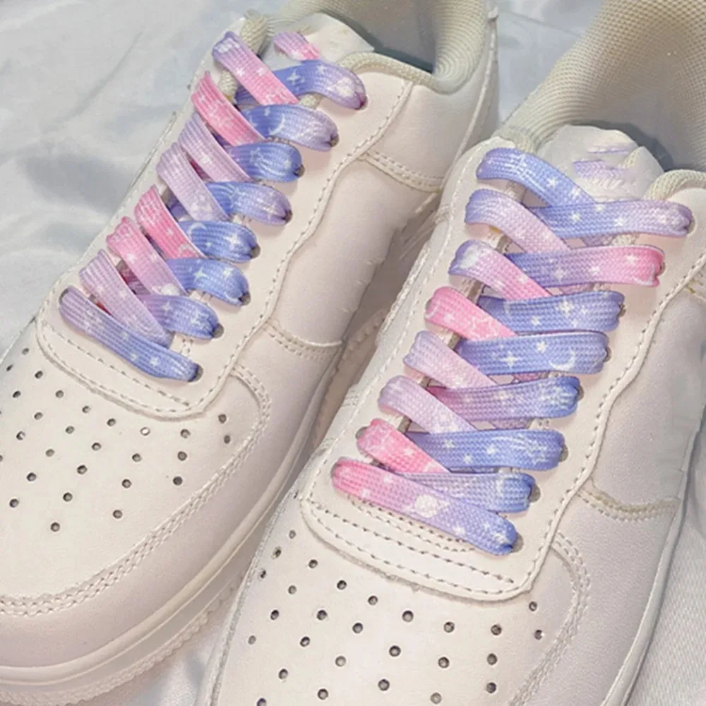 120cm Sky Blue Smoke Purple Stars Moon Love Flat Shoelaces Elastic Replacement Laces For Casual Sneakers Shoe Strings