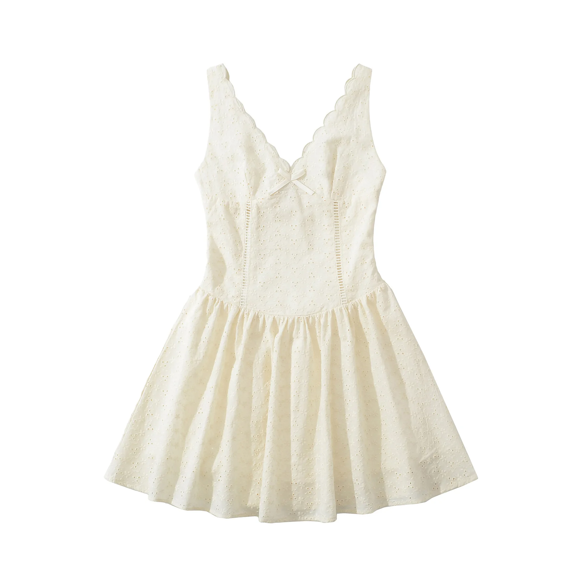 Mini abiti senza maniche da donna Tinta unita Elegante bordo floreale Profondo scollo a V Abito corto Temperamento Lady Jacquard Abiti da festa