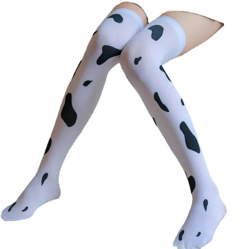 Lemon-Colored Dance Socks, Versatile School Student Outfit, Women's Socks with Cow Print, Over-The-Knee Long Socks, High-Elastic High-Tube Socks