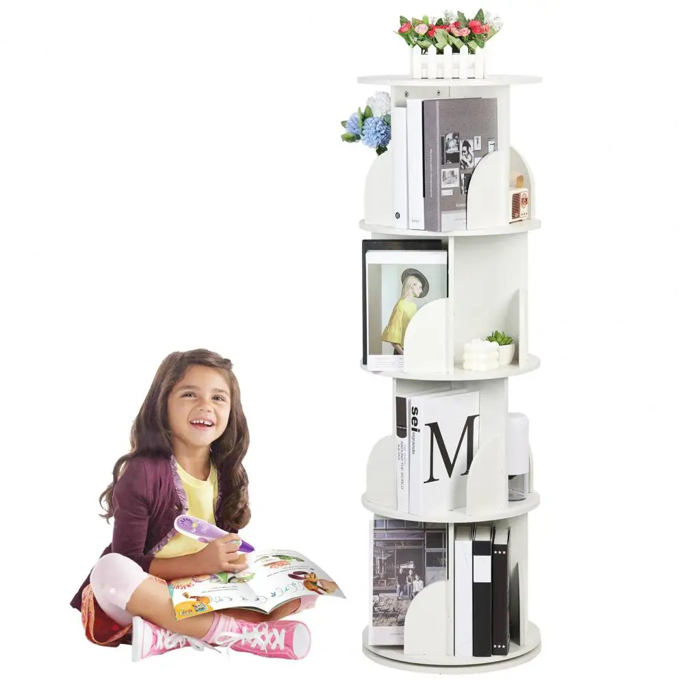 Spinning Bookshelf, 360 Rotation Display 4 Tier Floor Standing Bookcase, Small Corner Bookcase for Small Space, Kids Room Book S