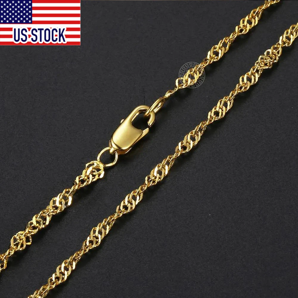 2mm Gold Color Necklace for Women Girl Champagne Wave Twisted Link Chain Fashion Party Wedding Jewelry Wholesale 48cm DGN479