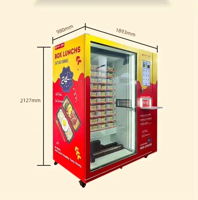 FL Automatic Heating Hot Box Lunch Vending Machine 24H Unattended Self Service Food Vending Kiosk