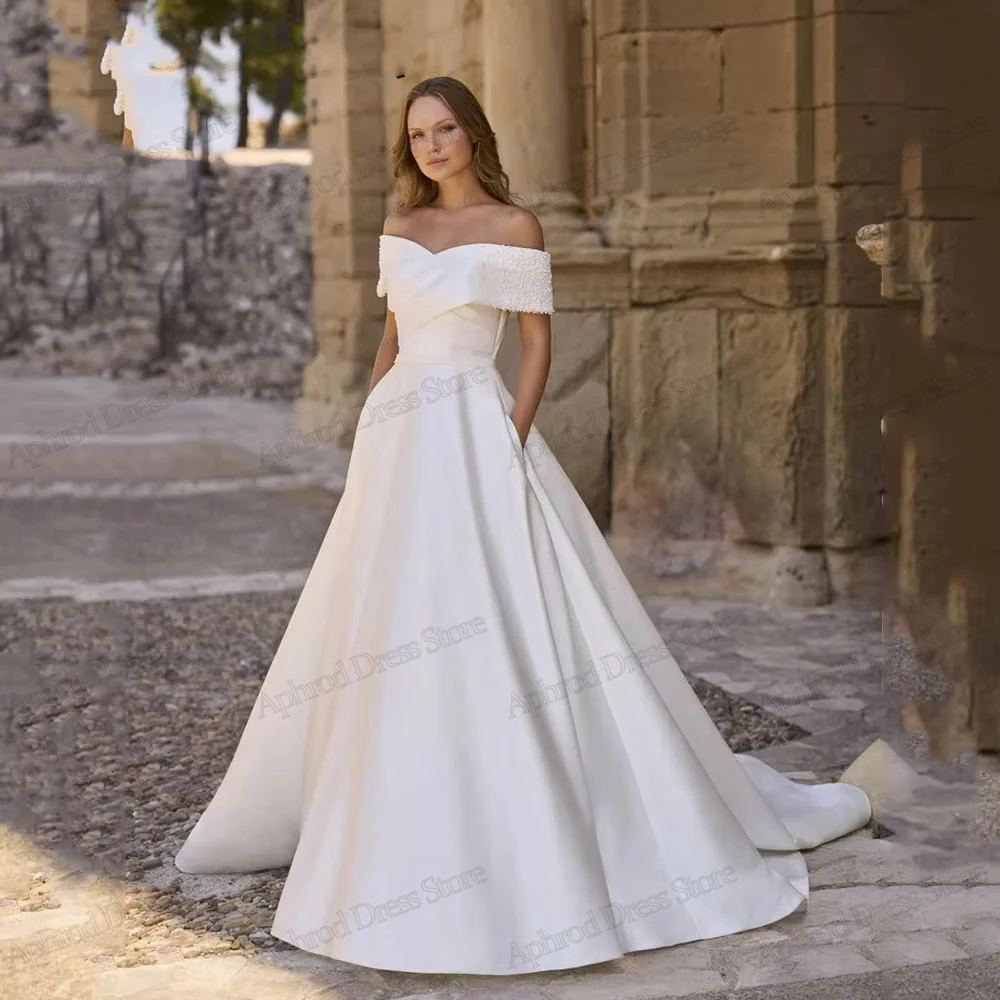 Elegant Wedding Dresses Simple Satin Bridal Gowns Off The Shoulder Robes Backless Charming Vestidos De Novia Customized 2026