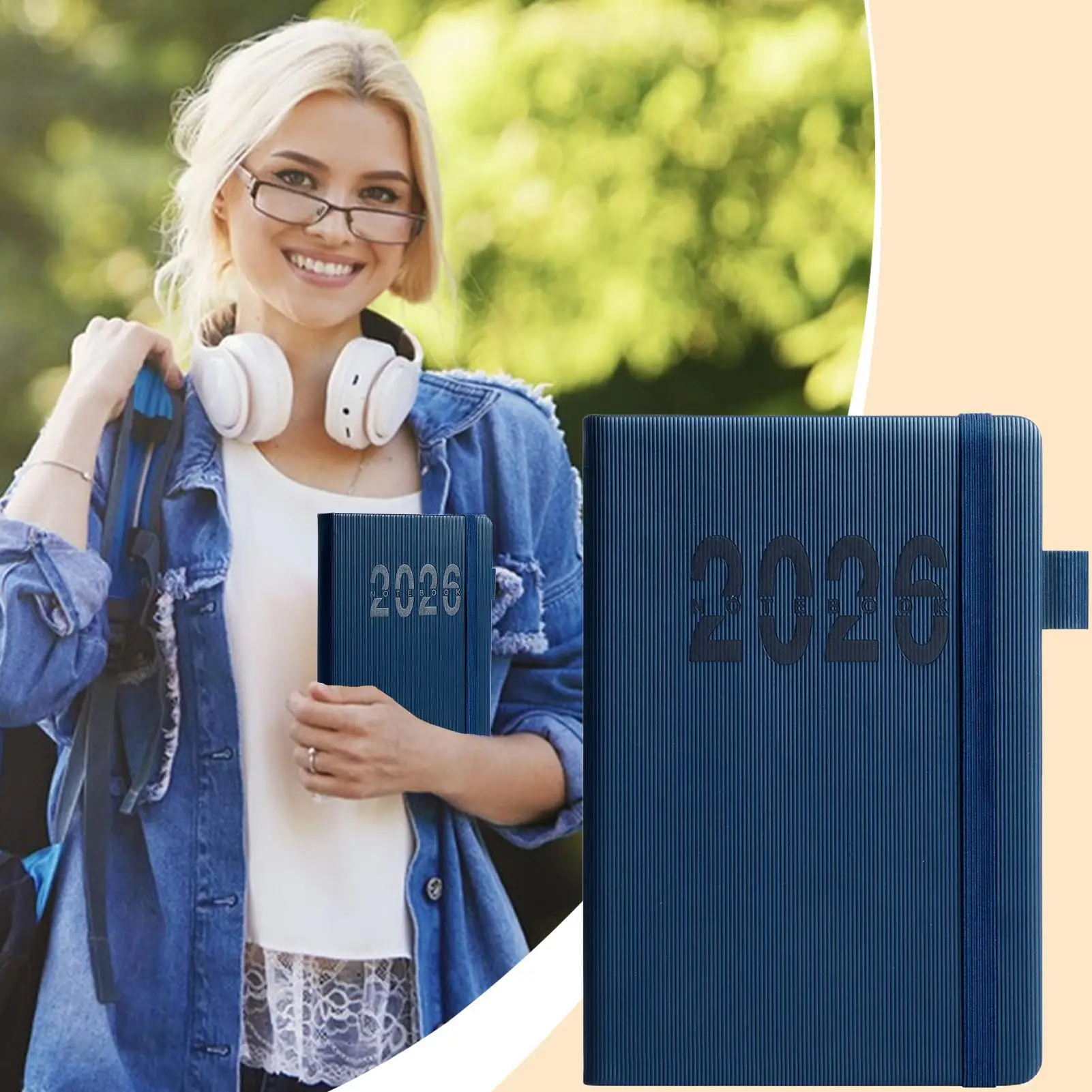 Planejador de compromissos 2026 livro de programação com alça a5 listras verticais diário inglês caderno para reuniões de trabalho fitness