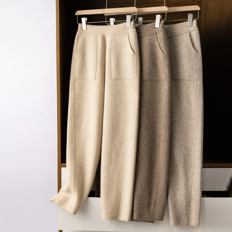 

Cashmere Knitted Harlan Pants Square Pocket Casual Loose Pants Autumn and Winter Small Feet Wool Pants Outer Wear 2024 New
