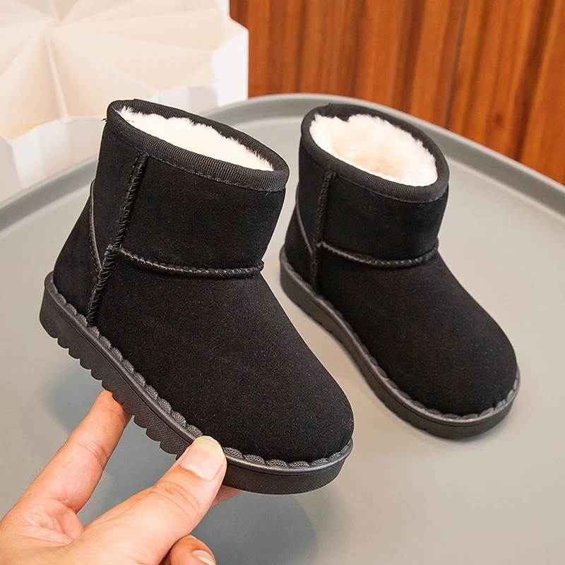 Kinder Schneestiefel Prägnanter Stil Plüsch Chunky Winter Kinder Kurzstiefel Einfarbig Slip-on Unisex Klassische Jungen Mädchen Schuhe 23-36 – Detail 21