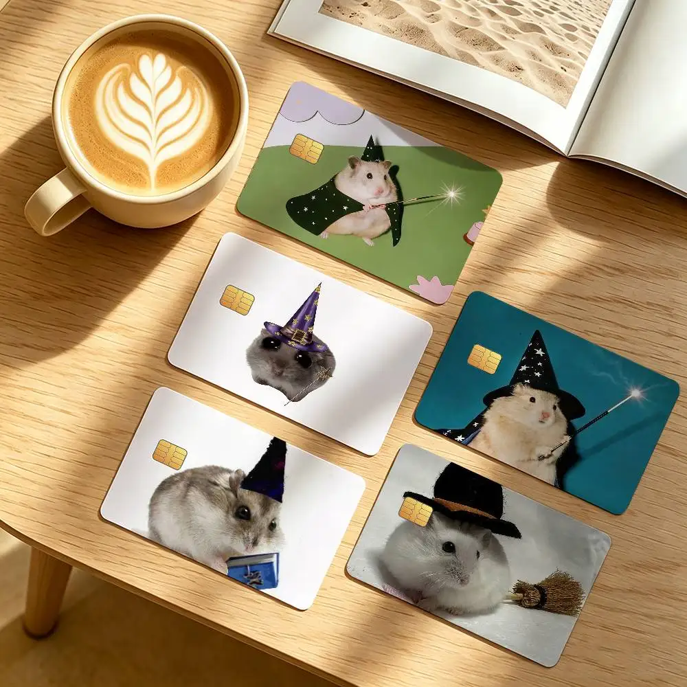 Funny Magic Cloak Hamster Credit Card Public Transportation Cards Protective Sticker Waterproof Card Face Decoration 4PCS